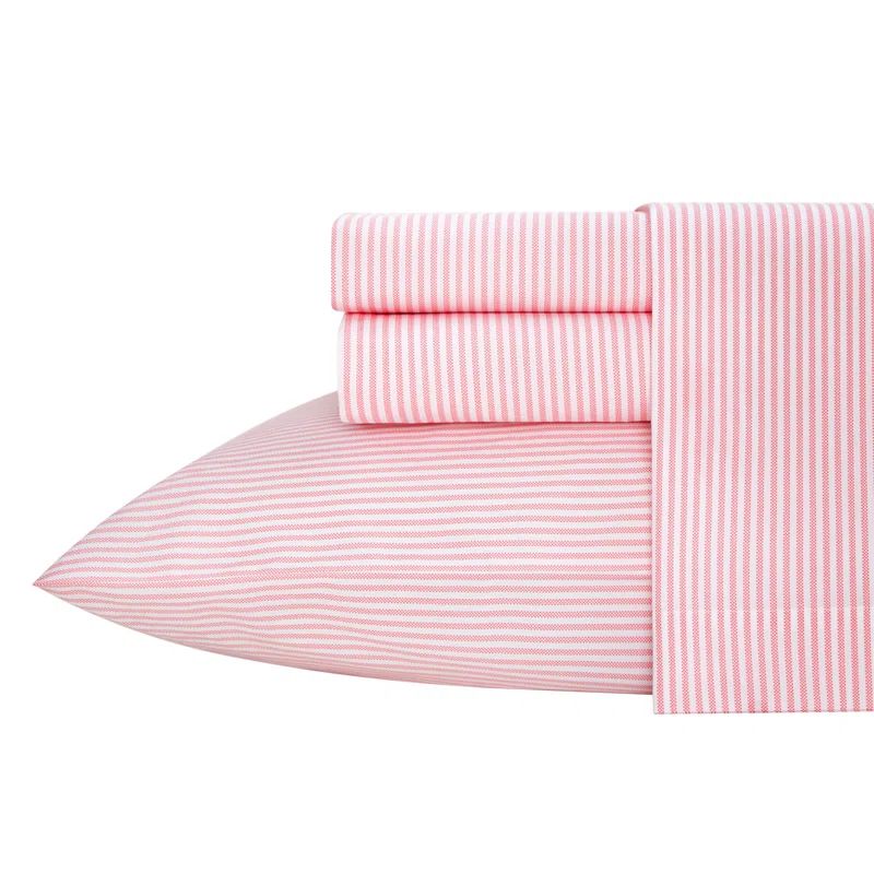 Twin XL Pink Cotton Percale Stripe Bedding Set