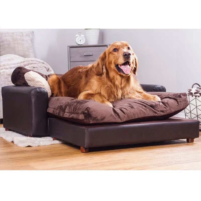 Espresso Extra Large Faux Leather Dog Sofa with Wood Frame