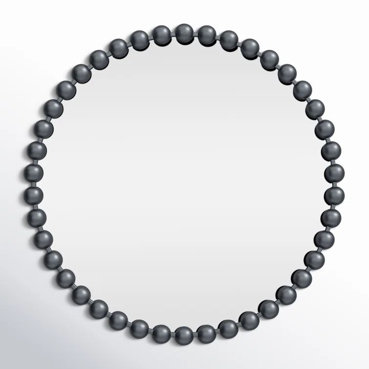 36" Round Black Beaded Frame Wall Mirror