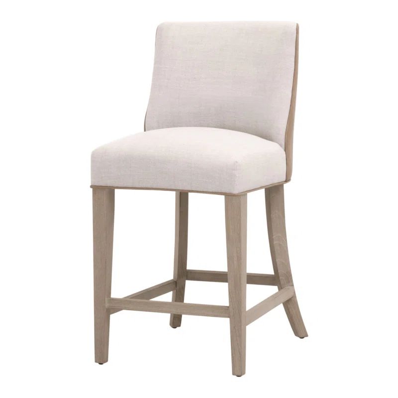Natural Gray Ash Wood and Linen Counter Stool