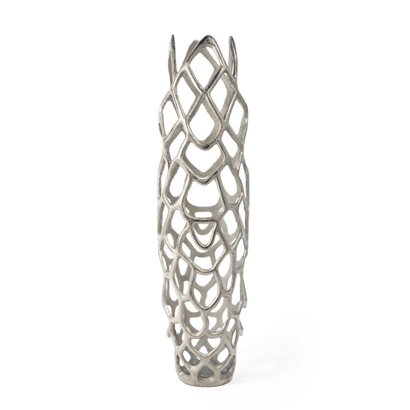 Adler 30" Silver Openwork Aluminum Floor Vase