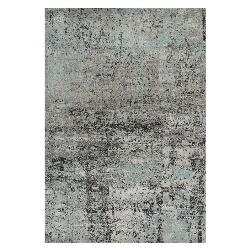 Hand-Knotted Blue Abstract Wool and Silk 10' x 14' Rug