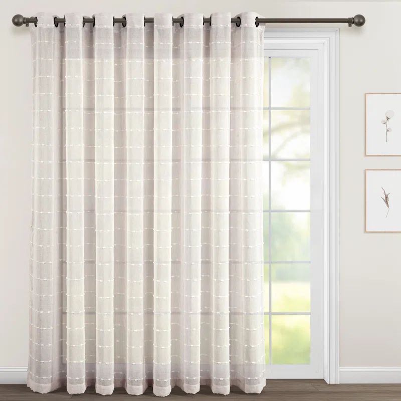 Beige Sheer Polyester Grommet Curtain Panel 115"W x 84"L