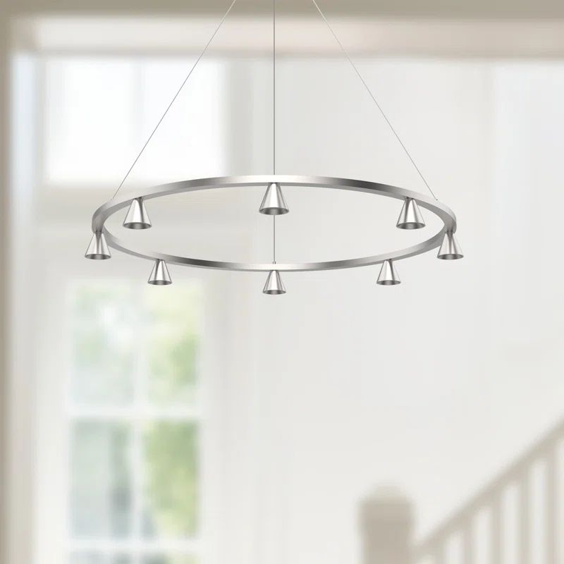 Brushed Nickel LED Wagon Wheel Chandelier with Crystal Accents