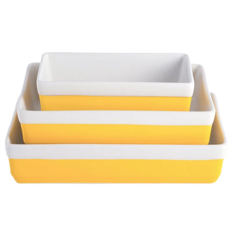 Yellow Stoneware 3-Piece Oven to Table Baking Dish Set