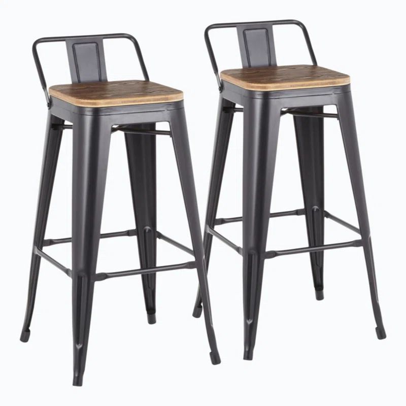 Rustic Industrial Black Metal and Bamboo Swivel Counter Stool, Set of 2