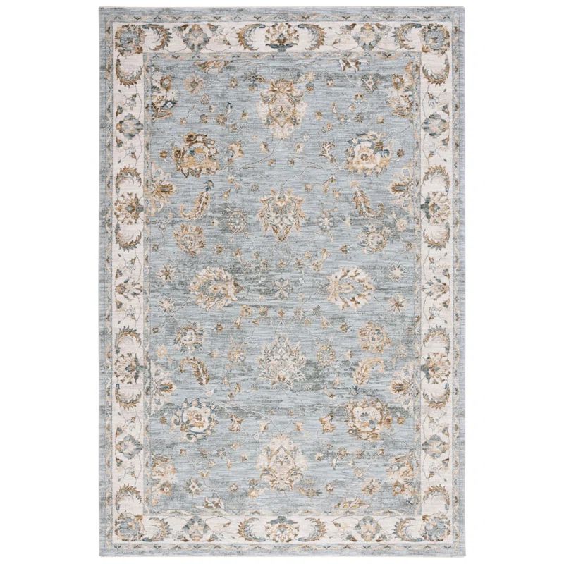 Elegance Blue and Gold Persian-Inspired Wool Blend Area Rug