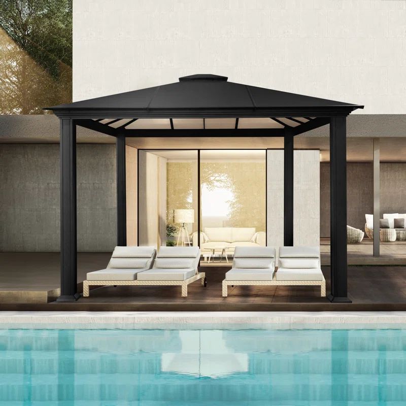 Santa Monica Black Aluminum and Steel 10' x 12' Patio Gazebo