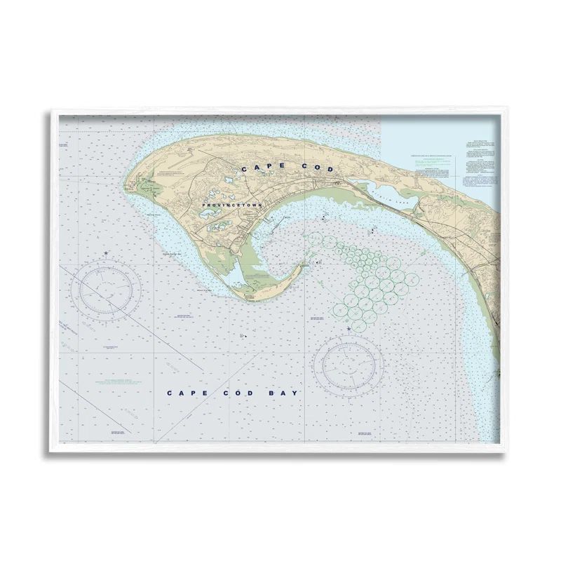 Cape Cod Nautical Map Print with White Wood Frame, 11 x 14