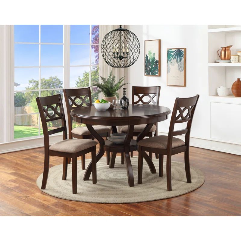 Cori Brown Cherry Round Wood Dining Set with 4 Chairs
