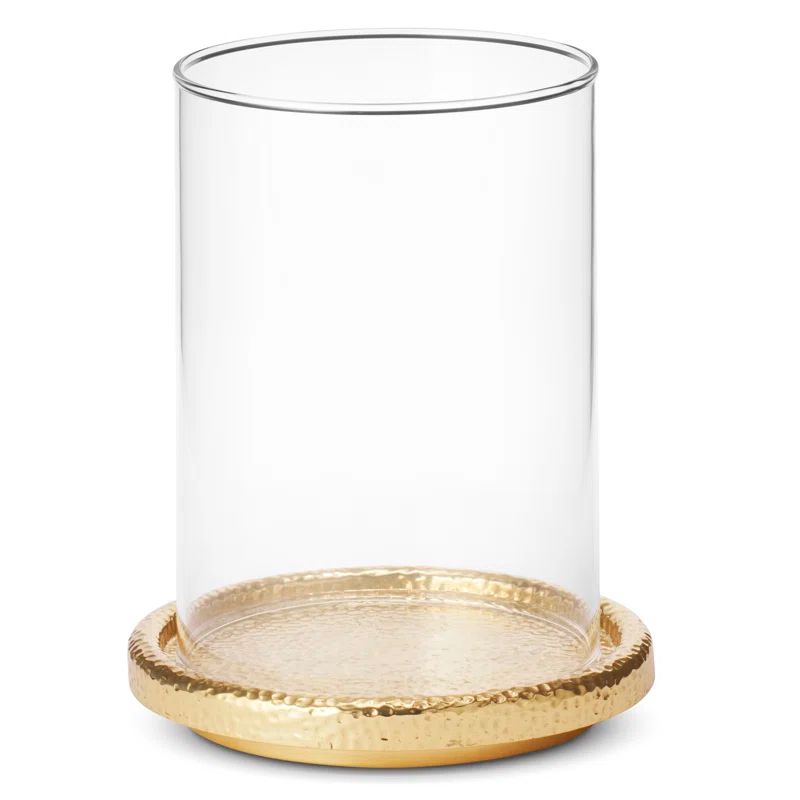 Hammered Brass and Glass Hurricane Candle Holder