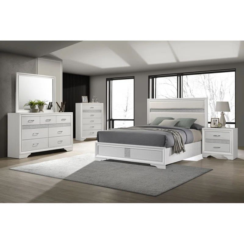 White King 4-Piece Bedroom Set with Upholstered Headboard