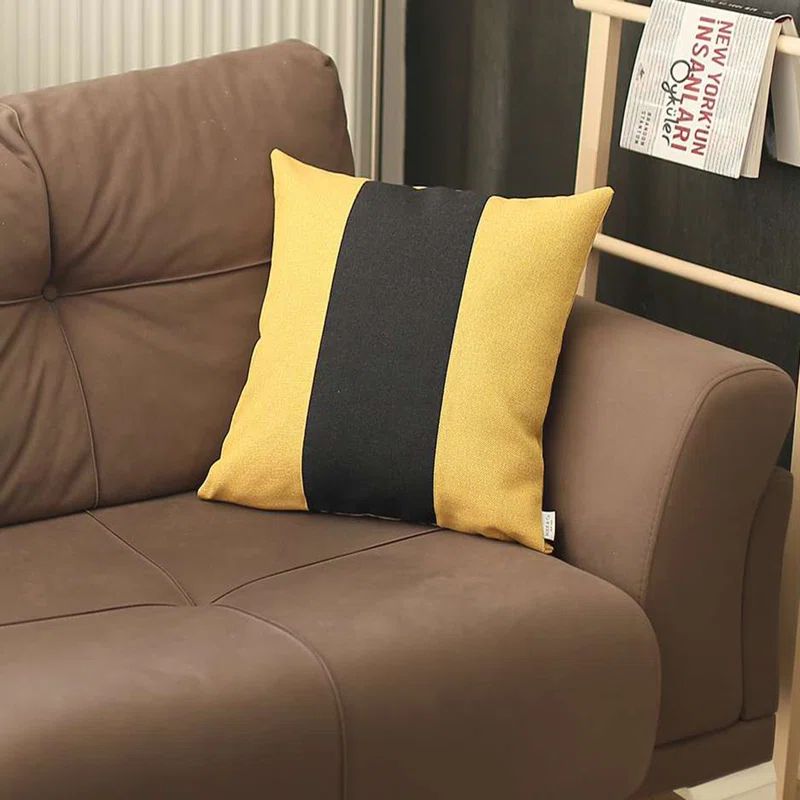 Yellow and Black Polyester Euro Throw Pillow Cover