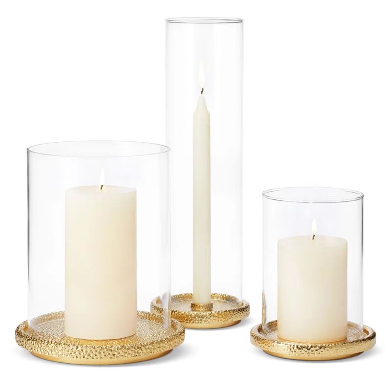 Brass and Glass Tabletop Hurricane Candle Holder