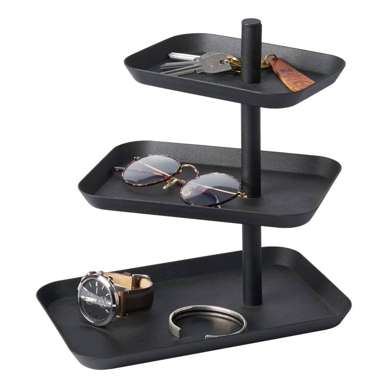 Modern 3-Tier White Metal Accessory & Jewelry Organizer Tray
