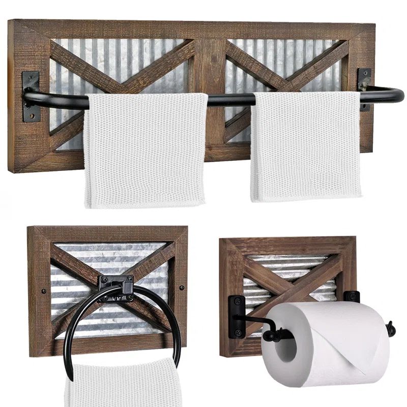 Rustic Brown Wood and Metal Farmhouse Bathroom Set