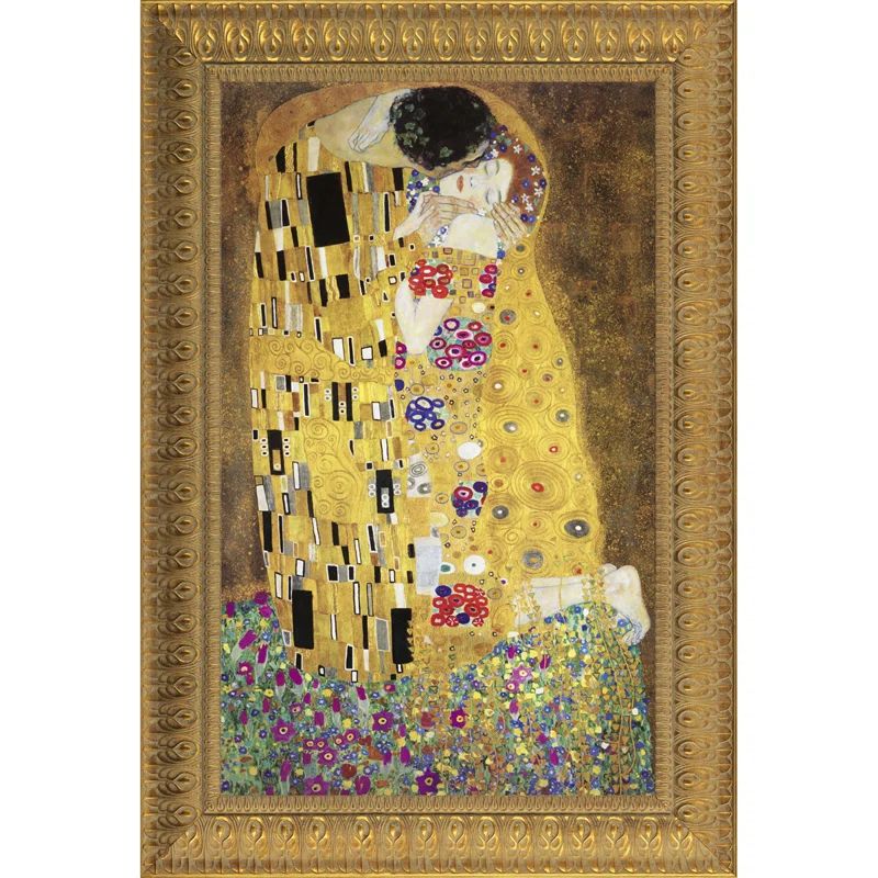 Gustav Klimt's The Kiss Gold Framed Canvas Painting