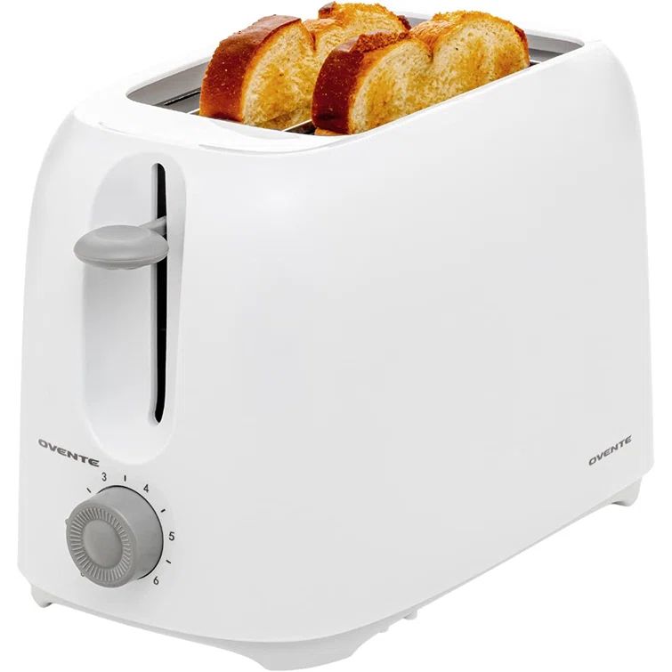Compact White 2-Slice Stainless Steel Toaster with 6-Shade Settings