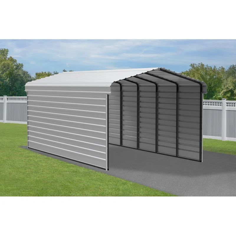 Eggshell Galvanized Steel Carport with 2-Sided Enclosure, 12' x 24' x 9'