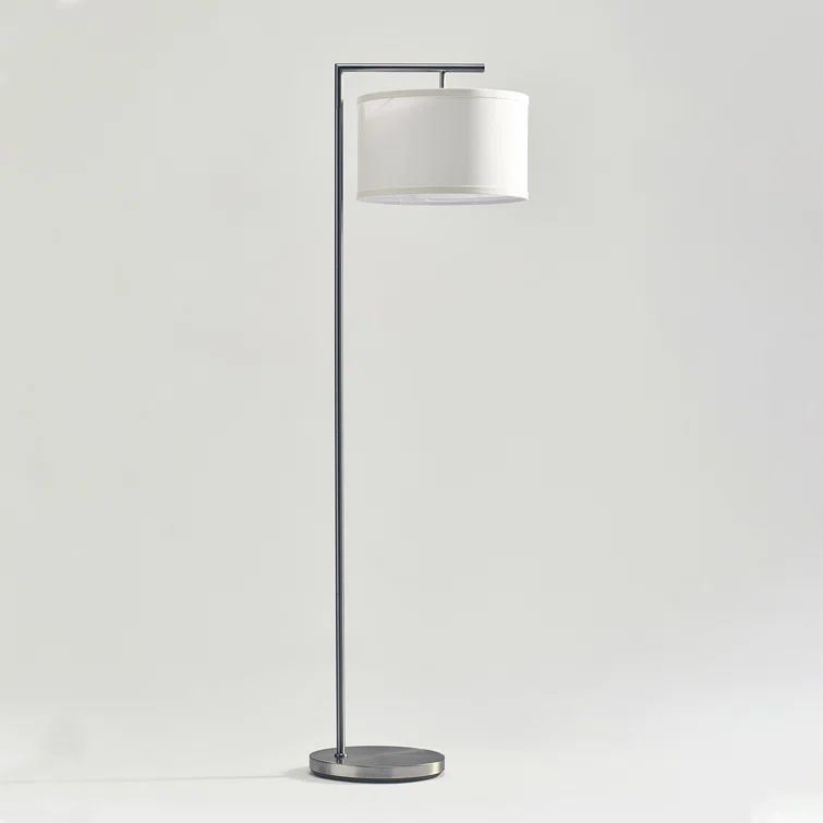 Silver 60" Arc LED Floor Lamp with Fabric Shade