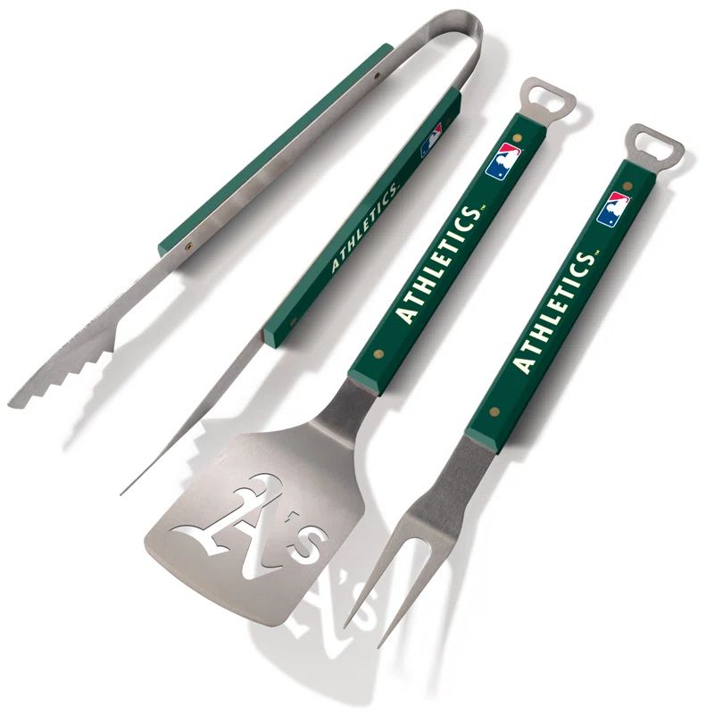 Oakland Athletics Stainless Steel BBQ Tool Set with Composite Handles