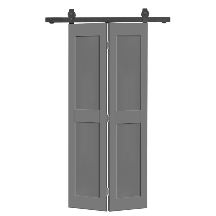 Light Gray Composite 34" x 84" Smooth Bi-Fold Door with Sliding Barn Hardware