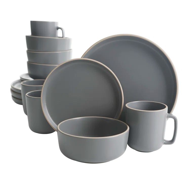 Gray Ceramic Matte Stoneware Dinnerware Set, Service for 4