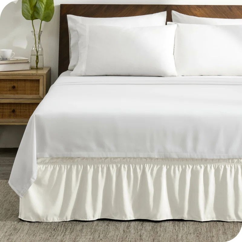 King Cream Polyester Ruffled Wrap Around Bed Skirt