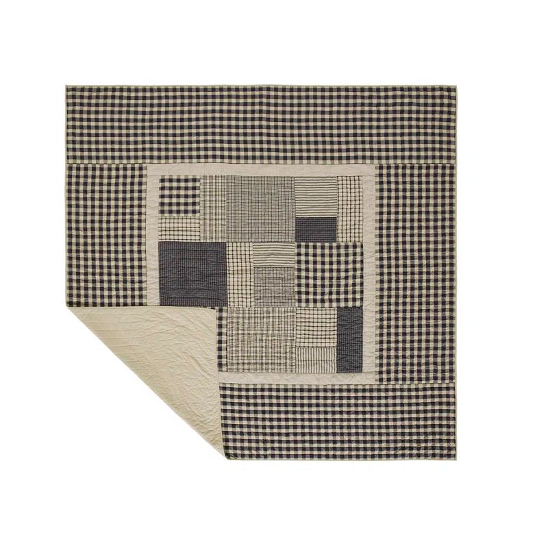 Navy and Beige Cotton Reversible Queen Quilt