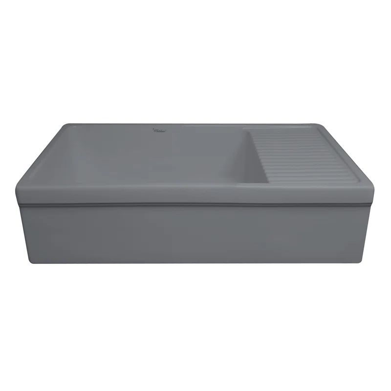 Matte Cement Fireclay Single Bowl Kitchen Sink with Drainboard