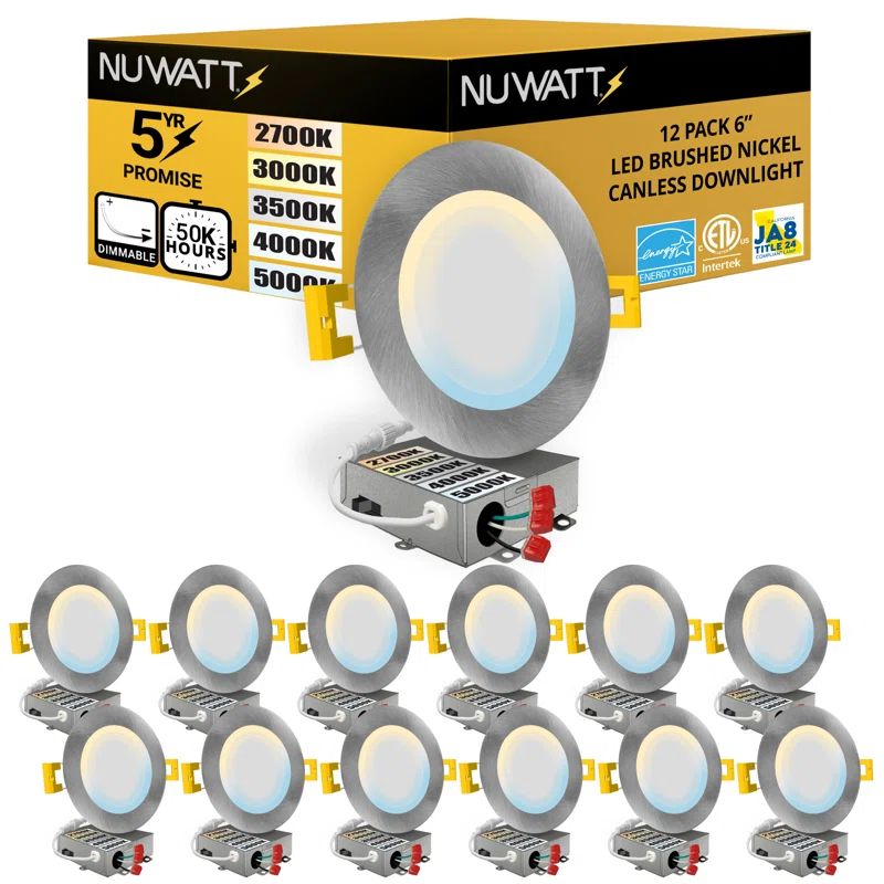 NuWatt Brushed Nickel Ultra Thin LED Recessed Downlight 12-Pack
