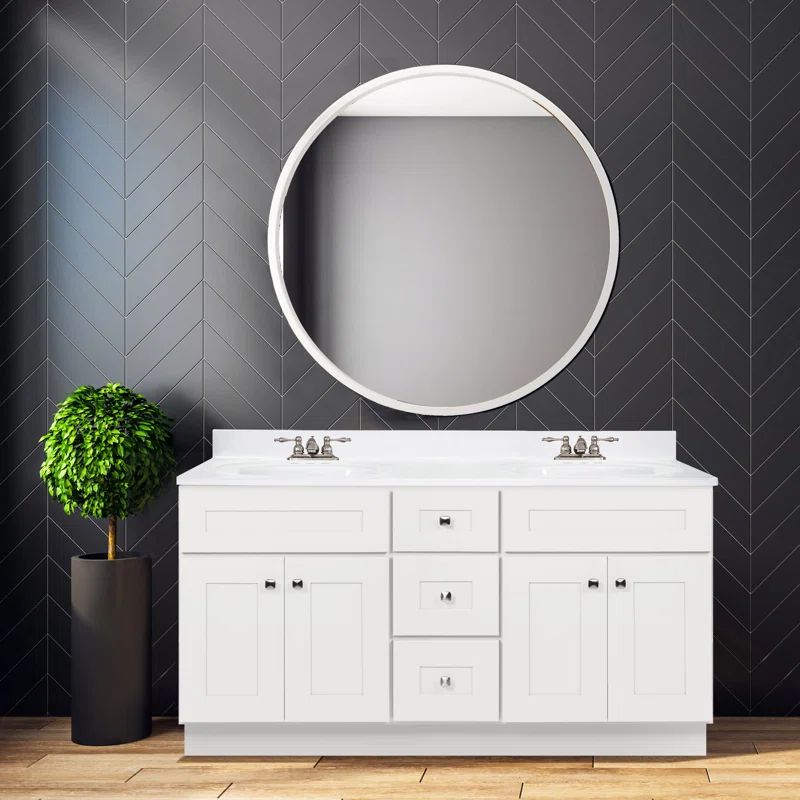Brookings 60-Inch White Solid Wood Shaker Bathroom Vanity