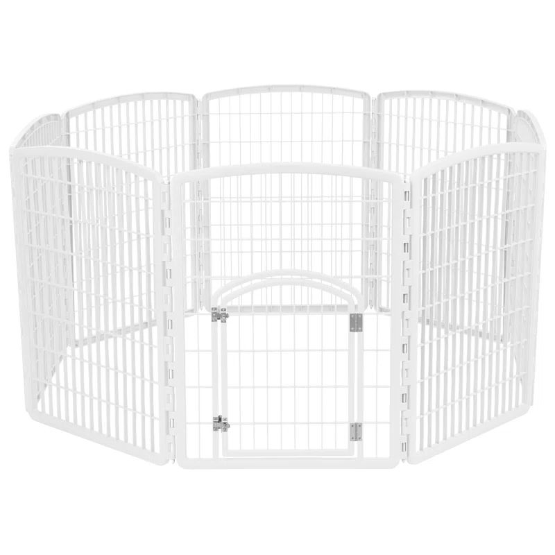 White 34" Heavy-Duty Plastic 8-Panel Pet Playpen with Door