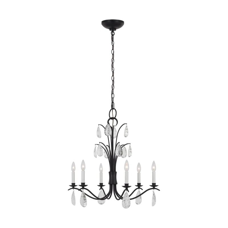 Shannon 26" Aged Iron 6-Light Chandelier with Glass Drops