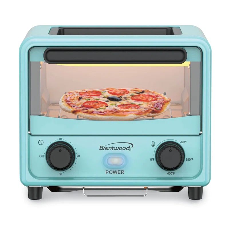 Blue Stainless Steel Mini Toaster Oven with Adjustable Timer