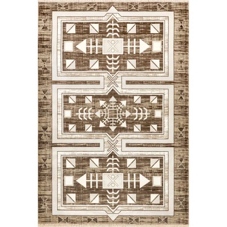 Southwestern Geometric Brown and Beige Synthetic Area Rug