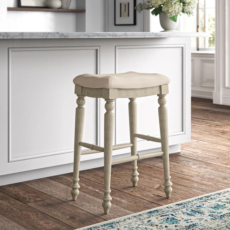 Marino 30" White Wash Elegant Turned Leg Wood Bar Stool