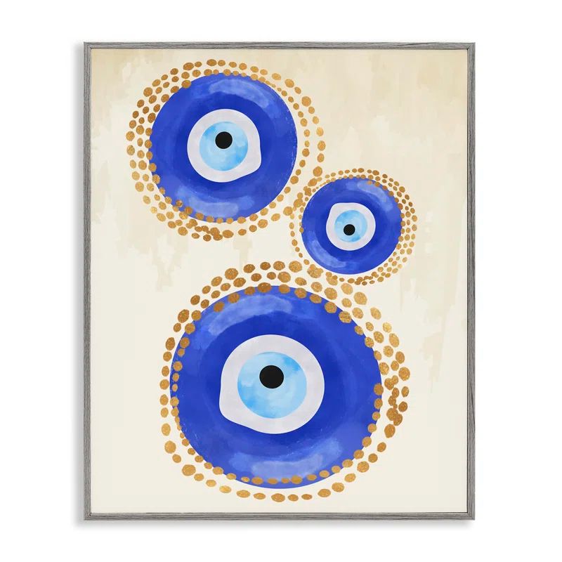 Gray Framed Abstract Blue Evil Eye Canvas Print, 16 x 20