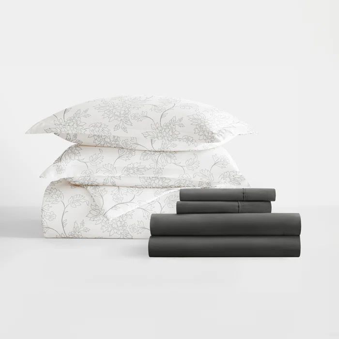 Full Gray Floral Plush Nordic Three-Piece Bedding Bundle