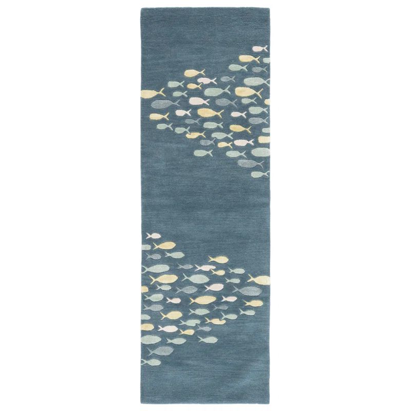 Blue and Gray Wool Silk Tufted Runner Rug