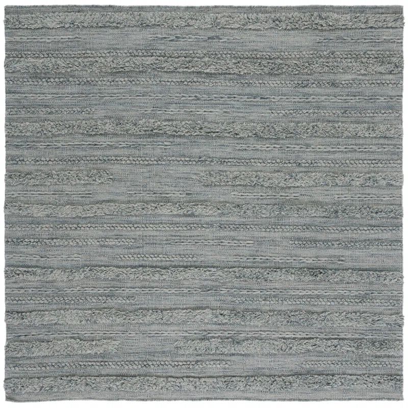 Grey and Ivory Hand-Knotted Wool and Cotton Square Rug