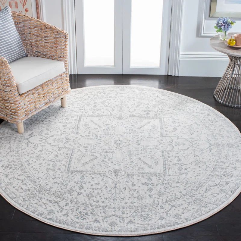 Ivory and Light Grey Hand-Knotted Wool Square Rug