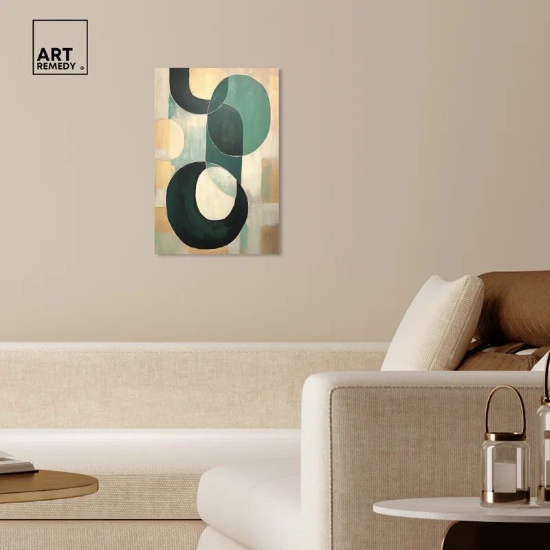 Jade and Black Abstract Shapes Canvas Wall Art, 24" x 16"