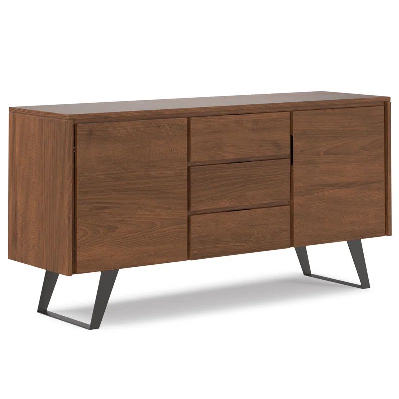 Lowry 60" Walnut Wood and Metal Modern Industrial Sideboard Buffet