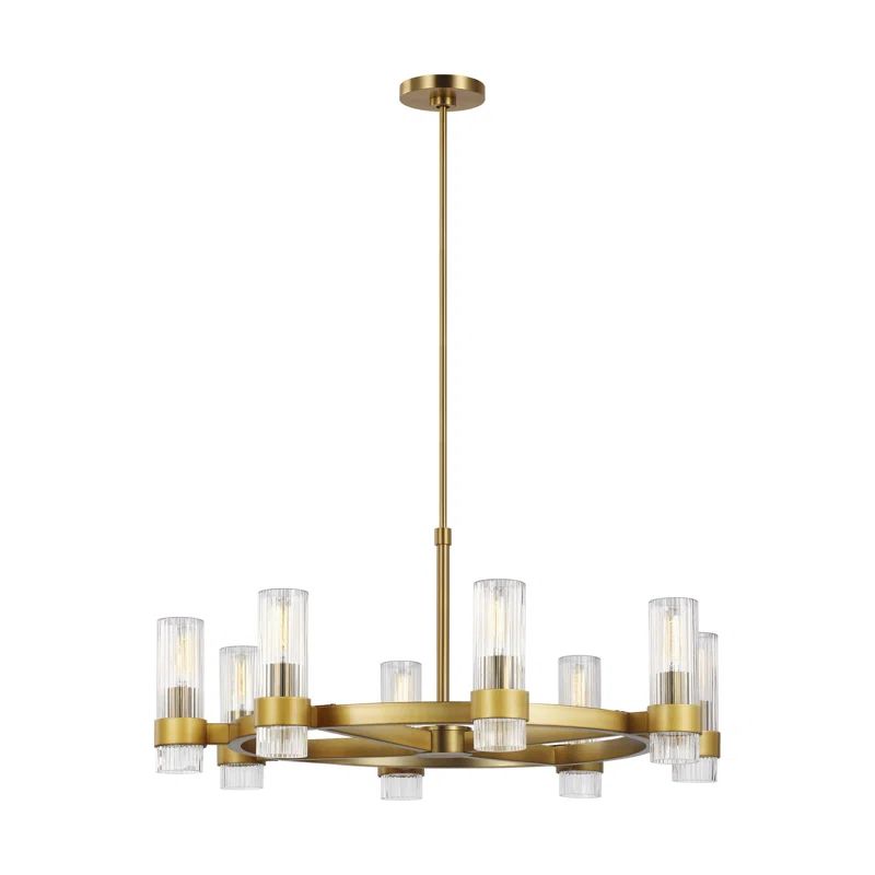 Geneva 33" Modern Rustic Burnished Brass Chandelier with Clear Glass Shades