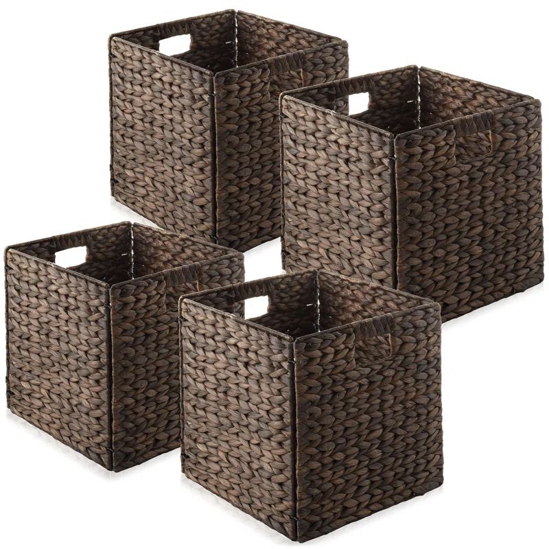 Espresso Water Hyacinth Handwoven Storage Baskets, Set of 4