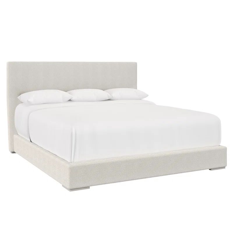 King Cream Upholstered Wood Frame Bed with Slats