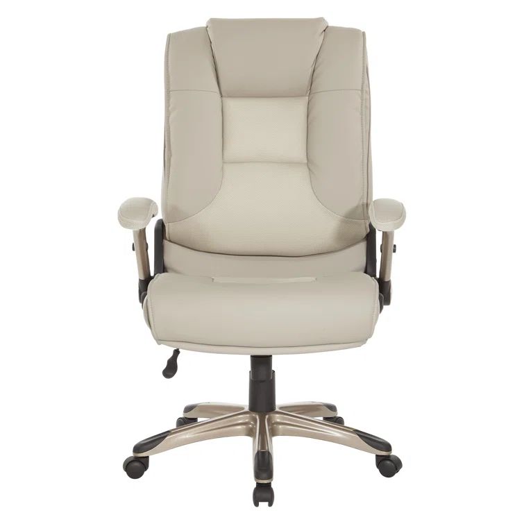 Taupe Gray and Cocoa Bonded Leather Executive Chair with Adjustable Arms