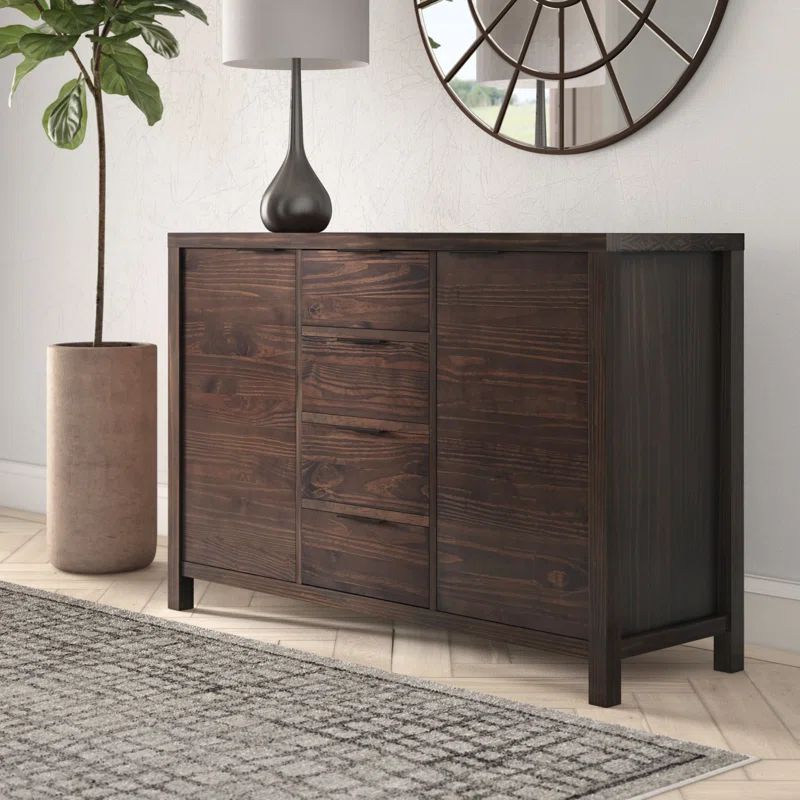 Hollander Warm Walnut Brown Solid Wood 54" Sideboard Buffet