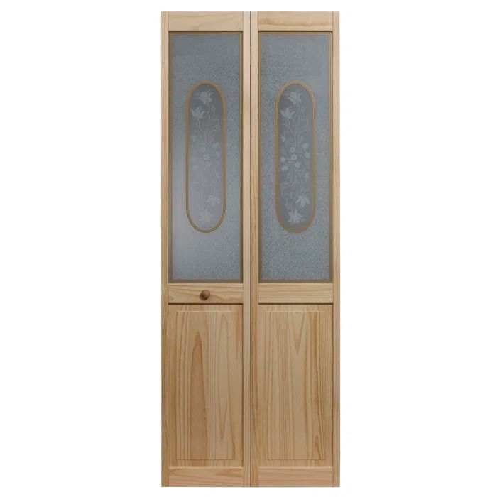 Unfinished Pine Bifold Door with Patterned Glass Panels